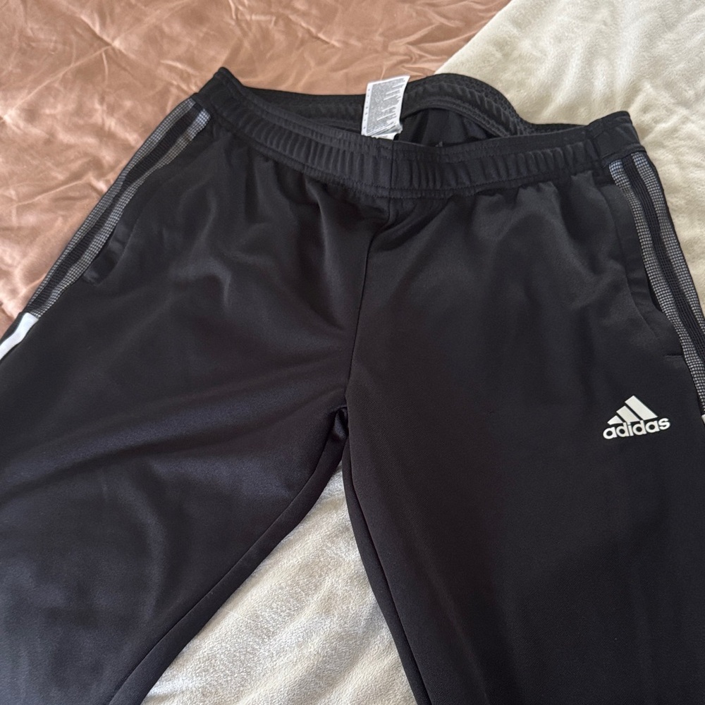 Adidas Adult Black Joggers with White Stripes
